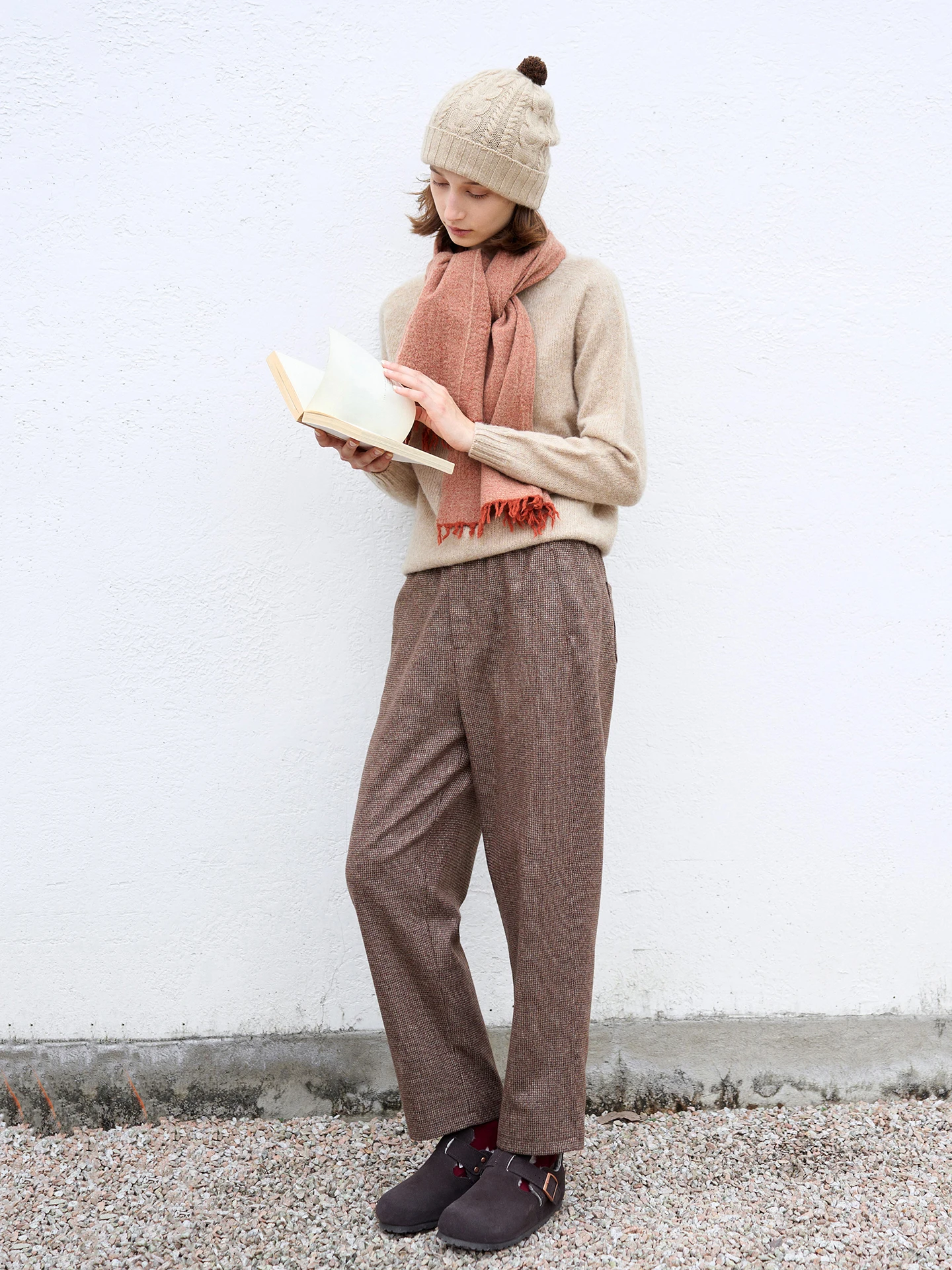 

Шерстяные брюки с эффектом похудения, утепленные хлопком, осенне-зимние, теплые, коричневые, с цветочным принтом, повседневные, для женщин