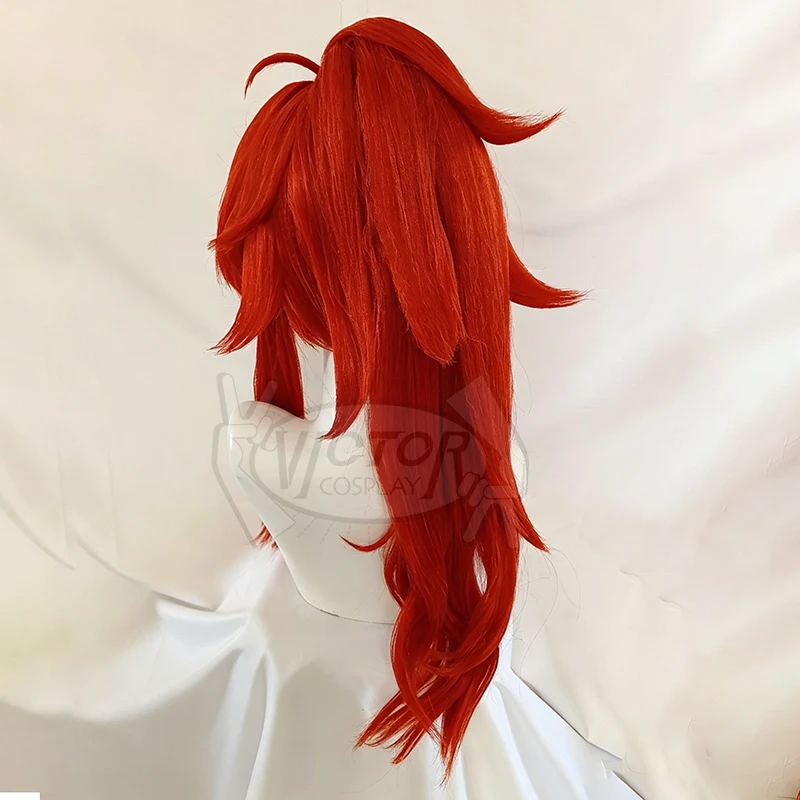Diluc Cosplay Genshin Impact Customized Wig High Ponytail Red Wig Cosplay Wigs Heat Resistant Synthetic Wigs Halloween Gift view 6