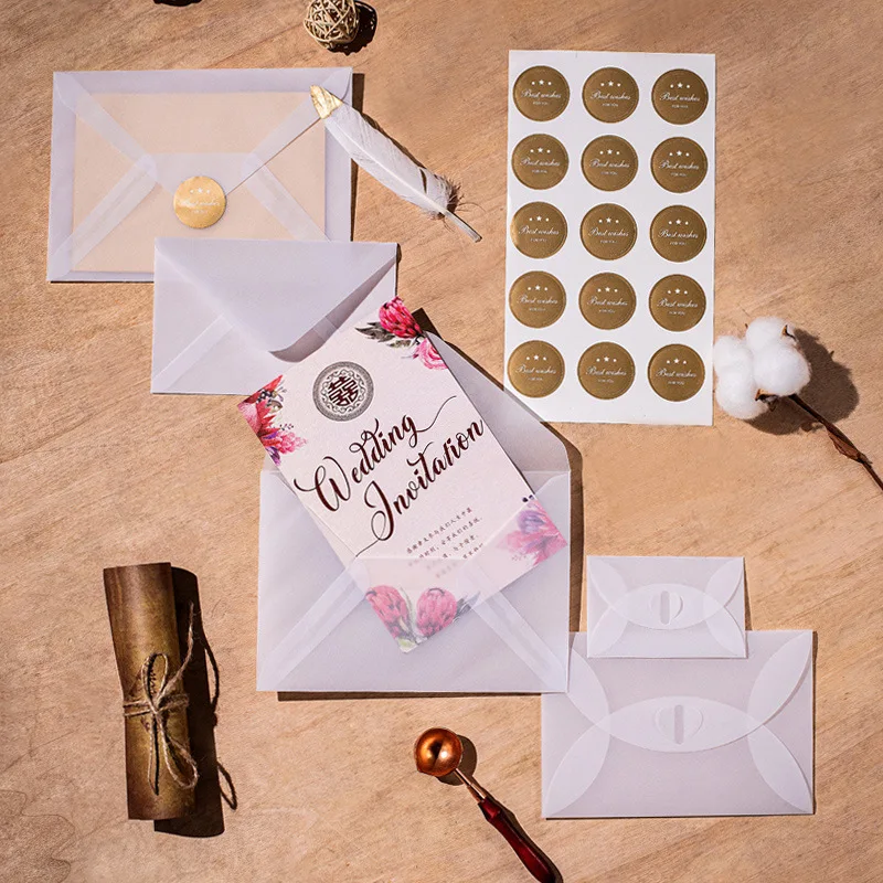 50pcs/lot Semi-Transparent Sulfuric Acid Paper Envelopes for DIY Postcard /Gift Packing, Wedding Invitation, Card Storage