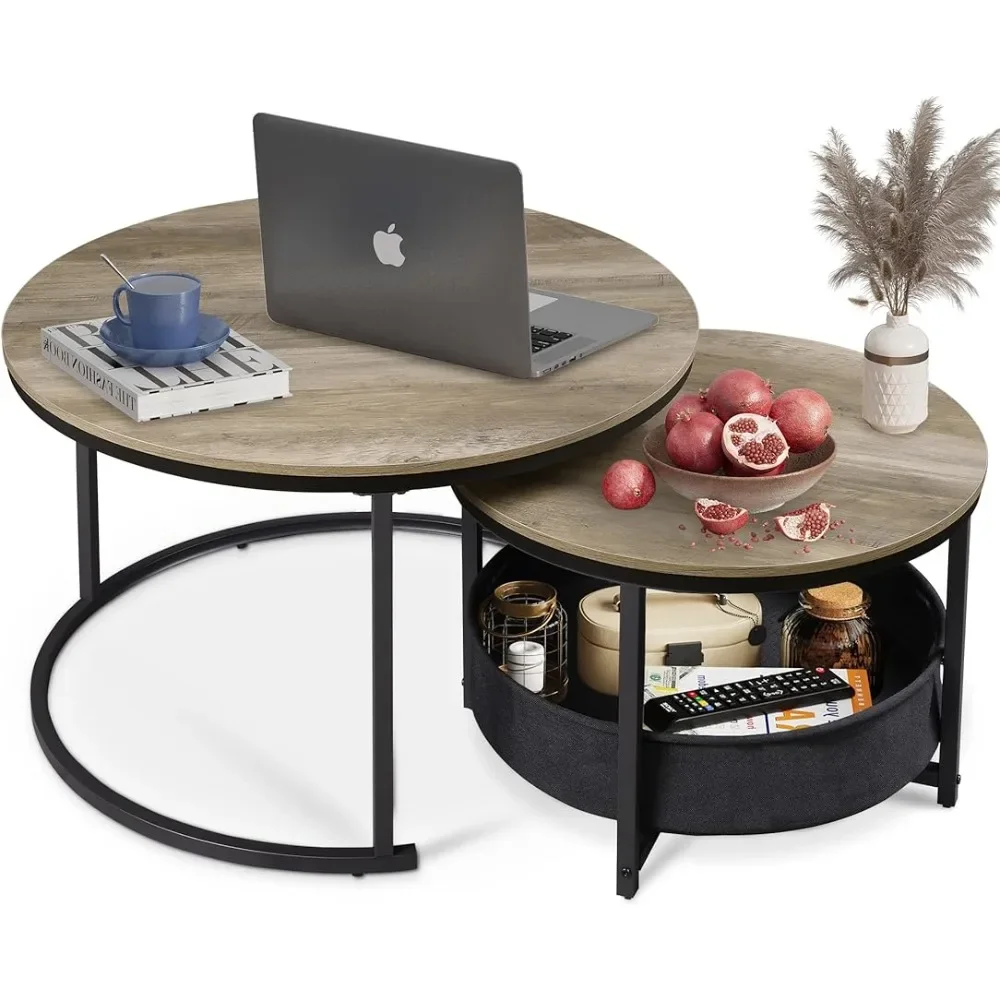 Coffee Table Set of 2 Dolce Gusto Greige Home Office Bedroom Small Circle Table With Storage for Small Space Salon Furniture