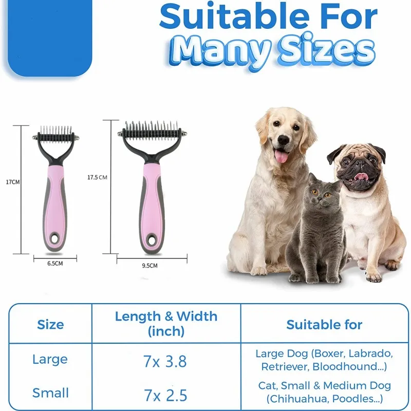 Pet Hair Removal Combs Pet Fur Knot Cutter Double sided Hairdressing Pet Combs Dog Cat Hair Shedding Combs Safe Dematting Brush