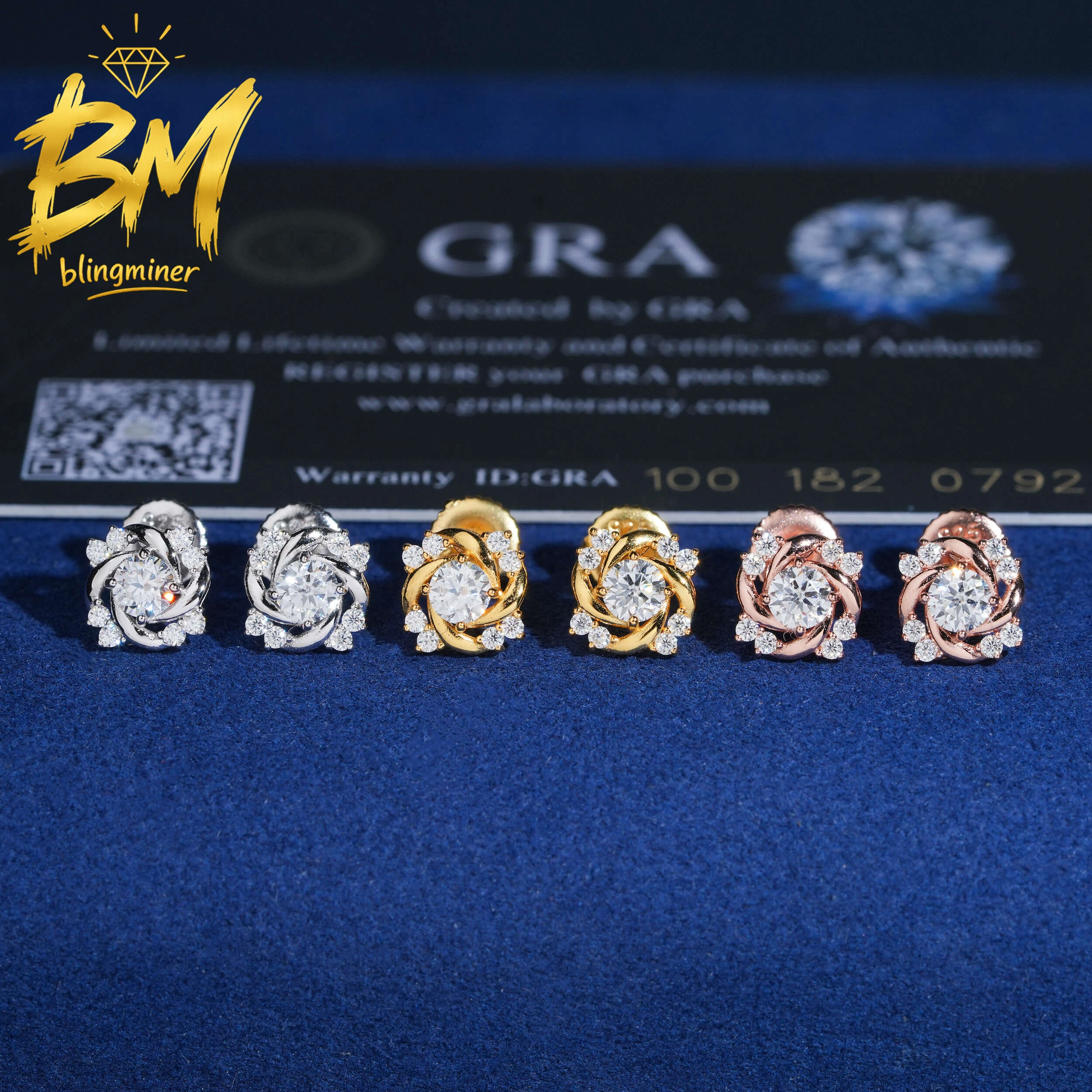 Blingminer Ins 8MM Flower Shape VVS Moissanite Earrings For Men Women S925 Silver Ear Studs Pass Diamonds Tester Free Shipping