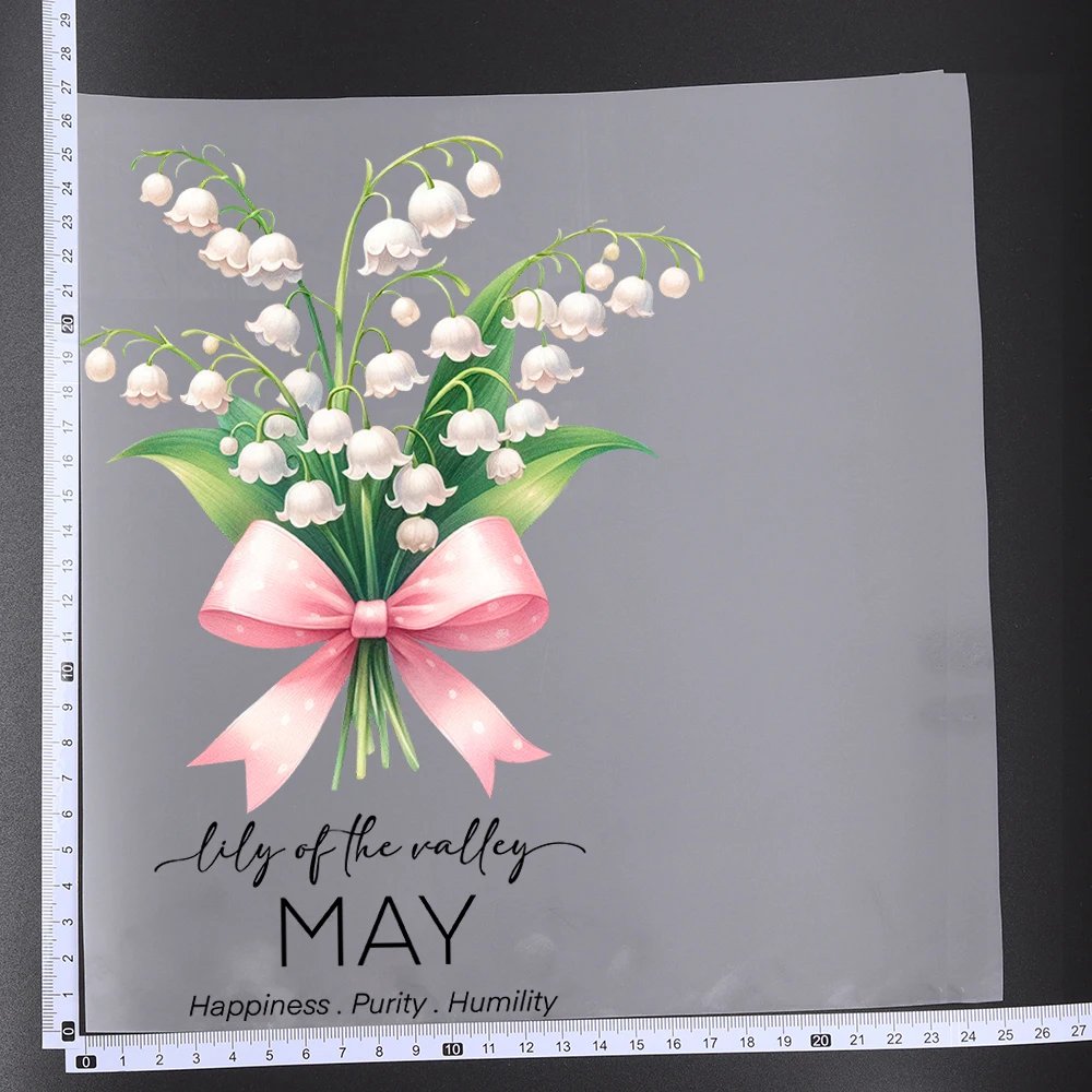 Vintage Flower Bouquet 12 Month Transfer Patches For Clothes Applqiues DIY A-Level Washable T-shirts Iron-on Thermal Stickers