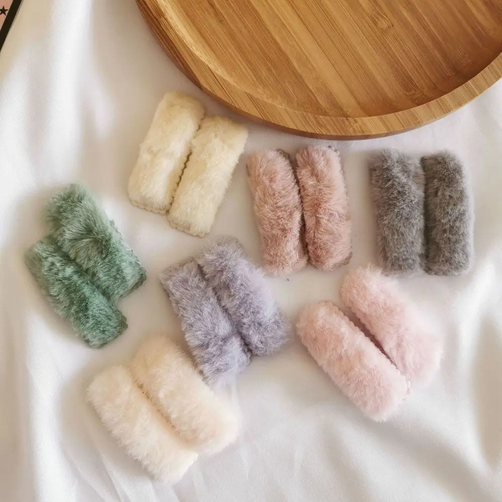 Winter Hair Accessories Soft Faux Fur Solid Color Hair Clips Barrettes Plush Hairpins BB Clip