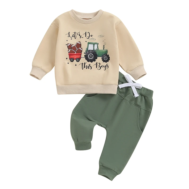 

Baby Boy 2 Piece Fall Set Rugby Letter Print Long Sleeve Sweatshirt Bow Elastic Waist Pants