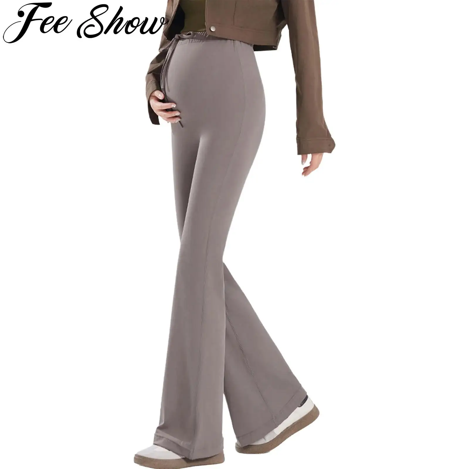 

Женские расклешенные брюки для йоги для беременных с высокой талией, на шнурке, эластичные, расклешенные леггинсы-клеш, для спортзала, тренировок, фитнеса, спортивная одежда