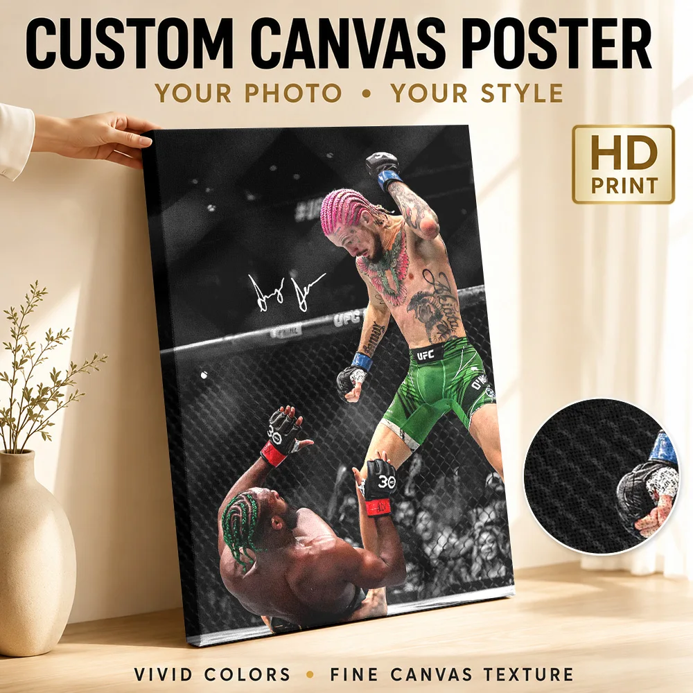 MMA fighter Sean O'Malley lands a punch Canvas Painting Poster Custom Photo Sports Portrait Canvas Wall Art for Man Cave Decor