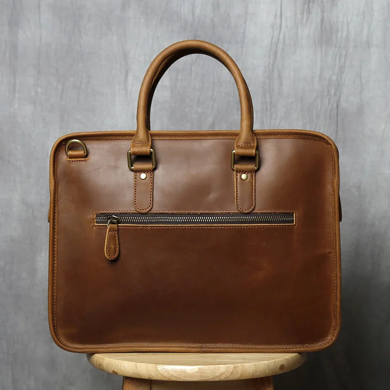 NZPJ Retro Herren Aktentasche Leder Laptoptasche Oberschicht Rindsleder Lässige Handtasche 14 Zoll Business Umhängetasche Messenger Bag – Detail 21