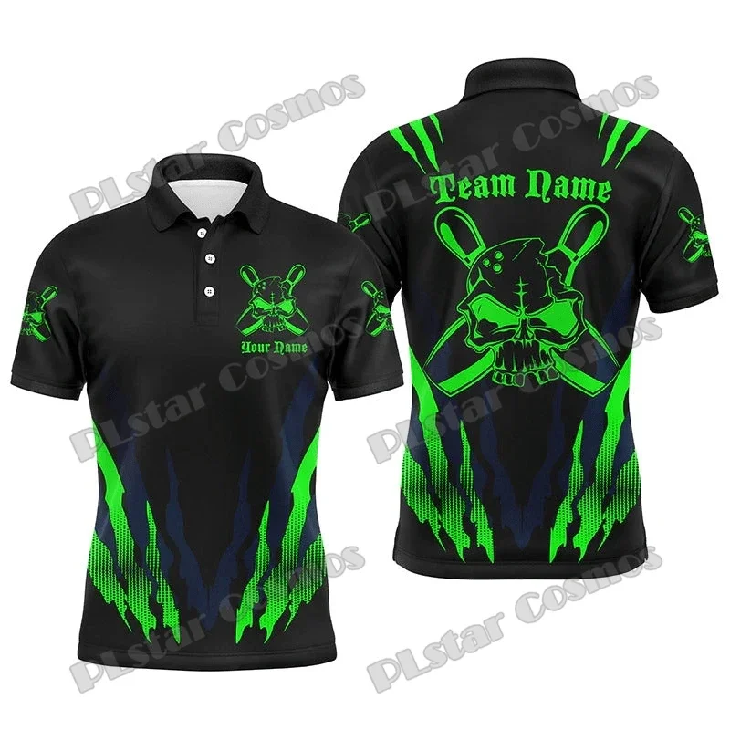 Customize Bowling Shirts For Men's Flame Bowling Ball And Pins Team 3D Printed Polo Shirt Summer Unisex Casual Polo Shirt PO68