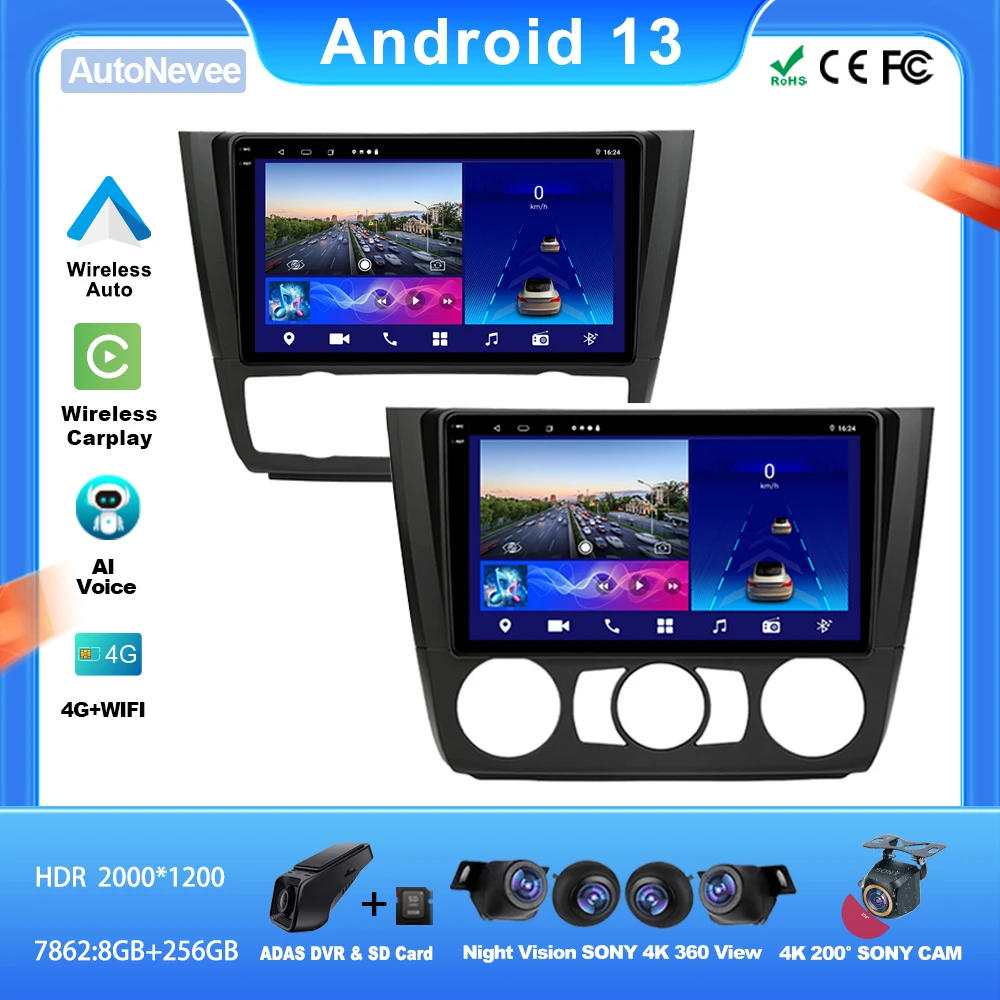 

Car Android Radio For BMW 1 SERIES E81 E82 E87 E88 AT MT 2004 - 2012 Multimedia Automotiva 5G DVD Wifi GPS CarPlay Screen Camera