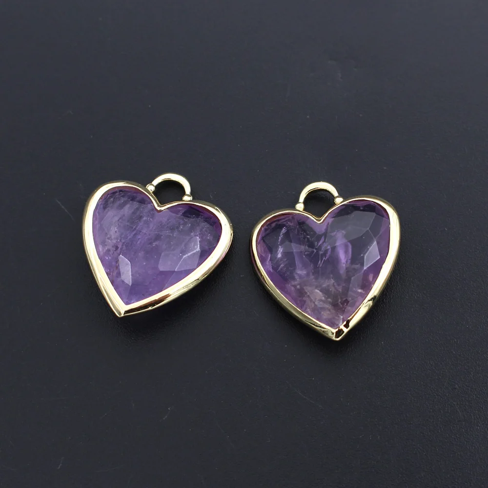 6pcs Gold Plated Natural Stone Charms Rose Quartz Labradorite Stone Heart Healing Point Pendants