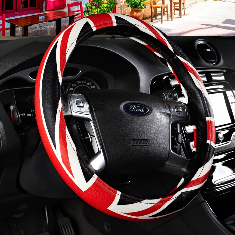 38cm Universal Car Steering Wheel Cover Cute Round D-Type Anti-Slip Protection Auto Steering Covers PU Interior Accessories