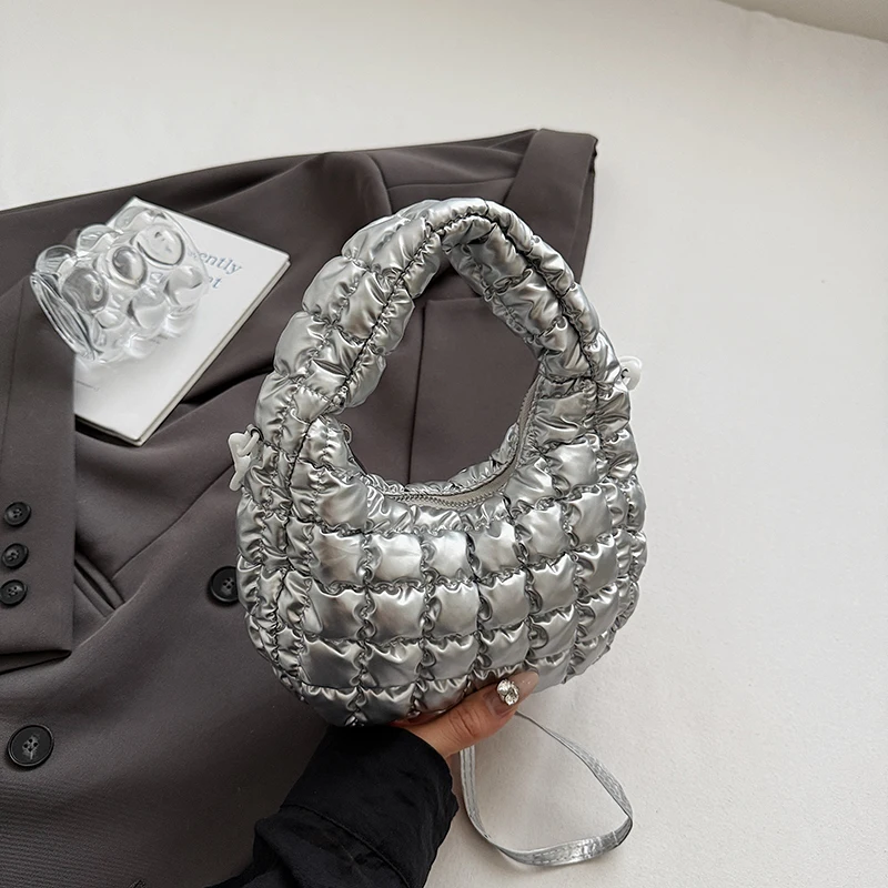 

Autumn/Winter New Down Cotton Handbag Korean Solid Color Mini Pleated Cloud Bags Simple Versatile Single Shoulder Crossbody Bags