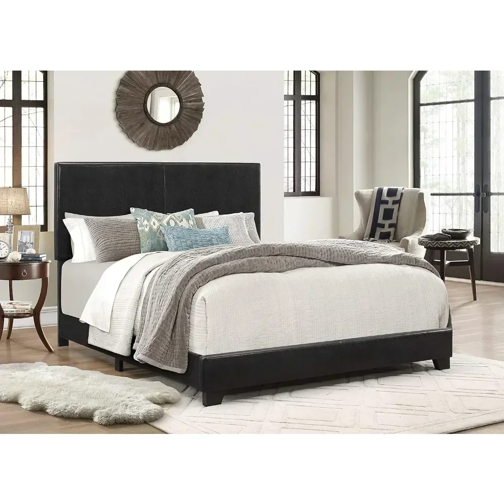 

Full size bed frame, queen size bed, bedroom furniture, upholstered board bed, black platform bed