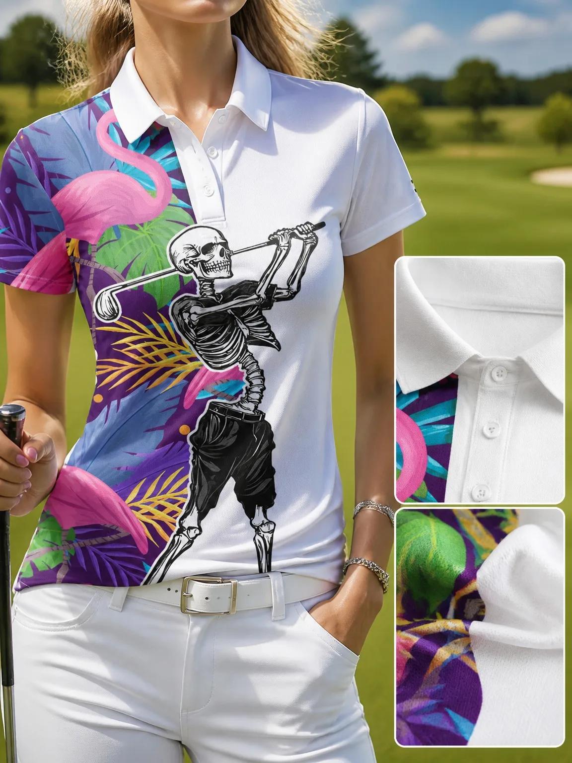 Summer Women's Casual Sports Polo Shirt Printed Short-Sleeve T-Shirt with Golf Pattern - Fashionable and Trendy Women's T-Shirt