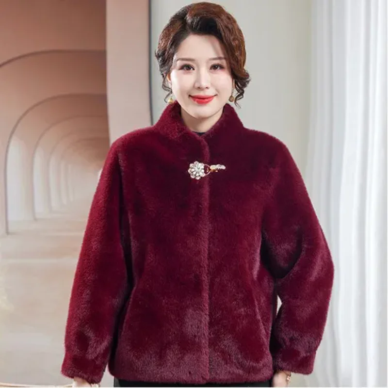 Winter New Mink-Like Coat Women Fur Jacket Thickened Stand-UP Collar Outwear Short Mink Velvet Overcoat Female Fashion Tide Tops