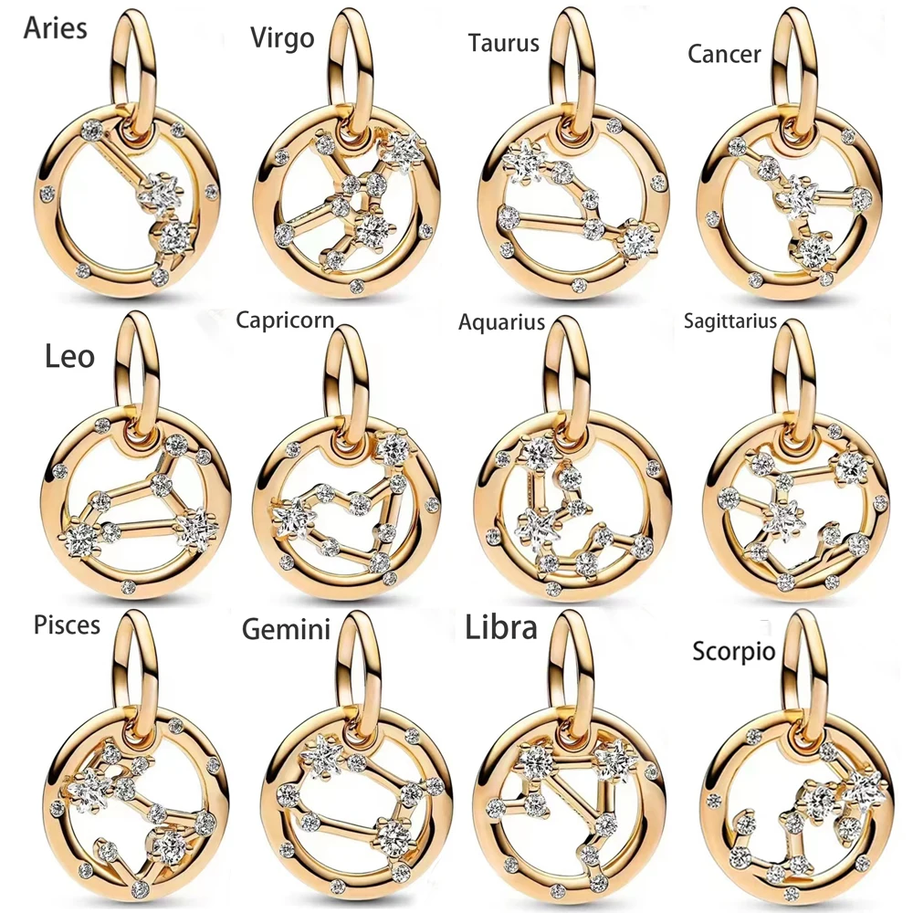 Colgante brillante de Plata de Ley 925 con doce constelaciones de circonita ME, compatible con pulsera de marca, joyería de cumpleaños de oración de estilo Neutral