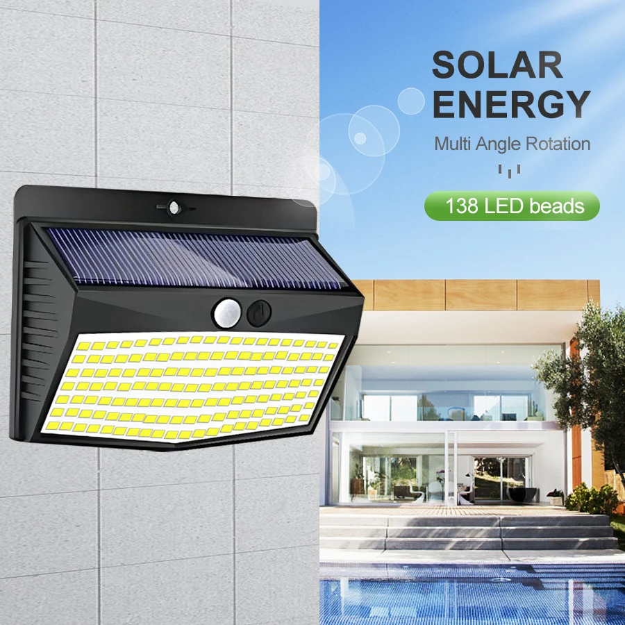 138 LED Solar Light Outdoor 4PCS Solar Wall Lamp Human Body Sensor 3 Mode Waterproof Garden Decor Street Lights Sunlight Powered