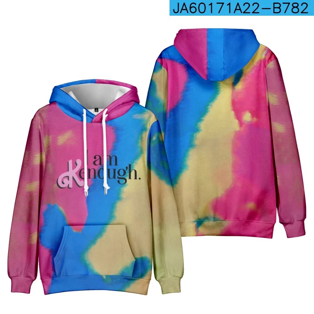 New in I Am Kenough Merch Tie Dye Hoodie Cosplay Long Sleeve Pullovers Streetwear Men Women Sweatshirt New Movie 3D Clothes