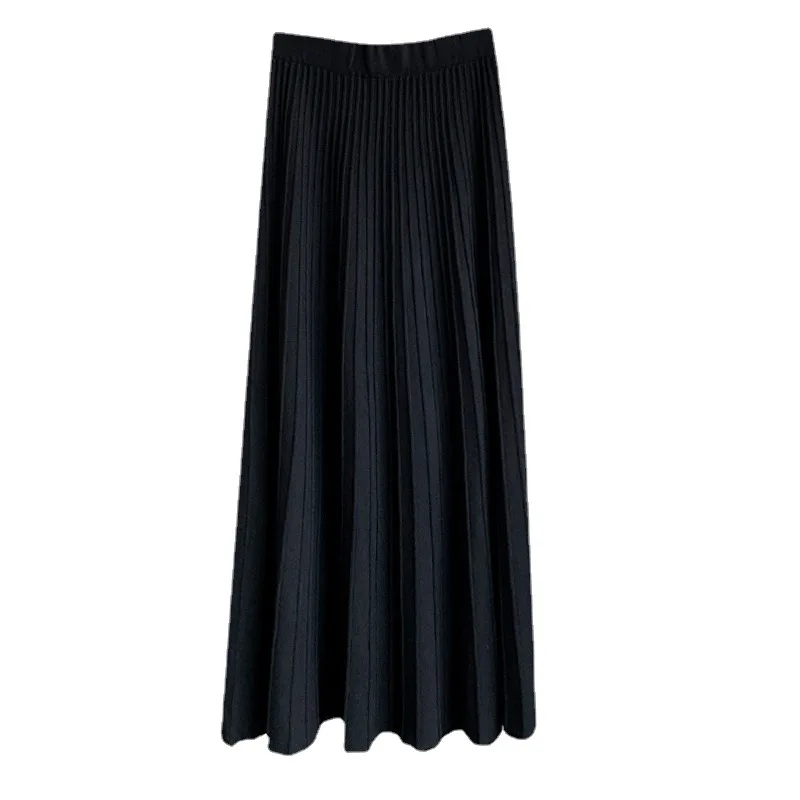 New Knitted Half Pleated Sweater Dress All-match High Waist Large Swing A- Line Hip Skirt Saia Plissada Feminina Ropa Para Mujer