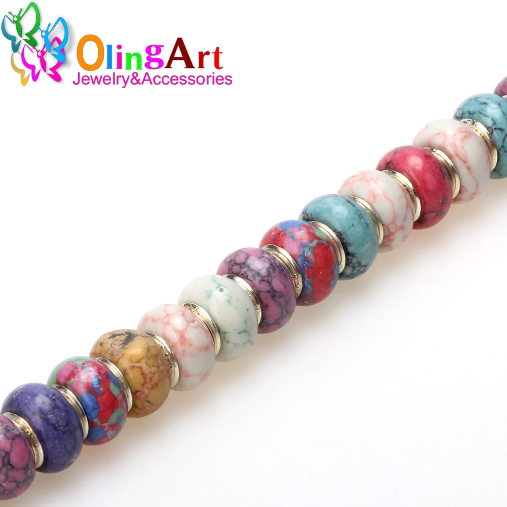 OlingArt 14x7mm 12Pcs/lot Synthetic European large hole beads 5MM Multicolor mixing  DIY bracelet/necklace Jewelry making view 5