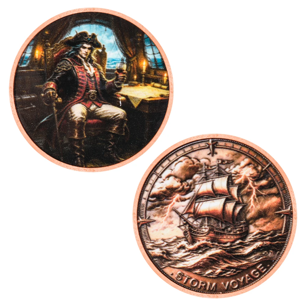 1pc Vintage Pirate Captain Pure Copper Challenge Coin Storm Voyage Nautical Commemorative Medal Home Decor Table Ornament Gifts