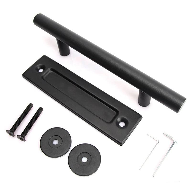 مجموعة مقبض الباب الدائري - شريط مستقيم، باب خشبي، مقبض باب منزلق داخلي، مقبض دائري خفيف الوزن، أسود
