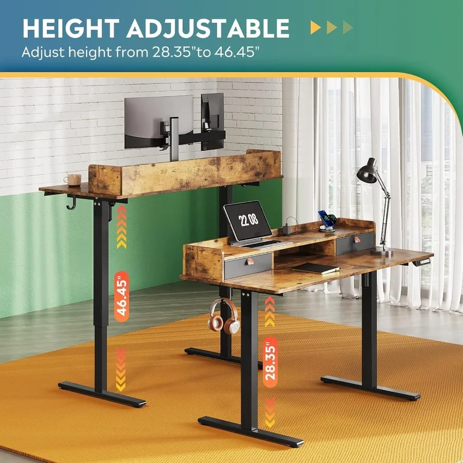 مكتب قائم كهربائي 48 × 24 Ih مع أدراج مكتب كمبيوتر مع 3 رف تخزين بارتفاع قابل للتعديل مدمج 2 تيار متردد + 2 منافذ USB #4