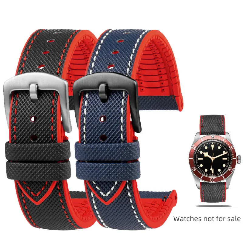 20 21m 22mm Rubber Strap Bracelet For Tudor Black Bay M79830 Cola Circle M79250 Pelagos 1926 Heritage M79230 Black Red Watchband