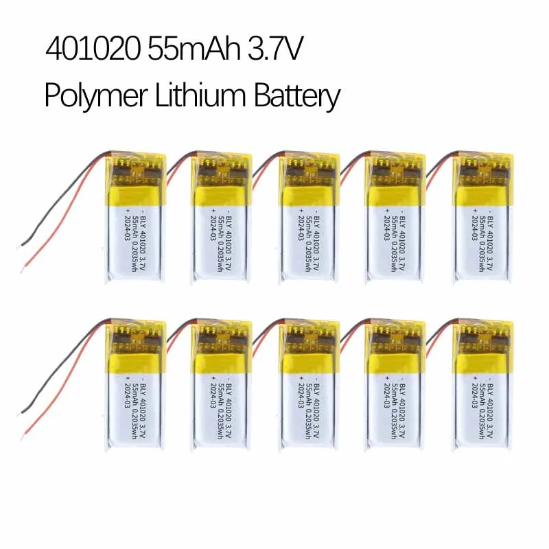 401020 55mAh 3.7V Rechargeable Polymer Lithium Battery for Smart Watch Bluetooth Earphones Selfie Stick Recording Pen LED Lights