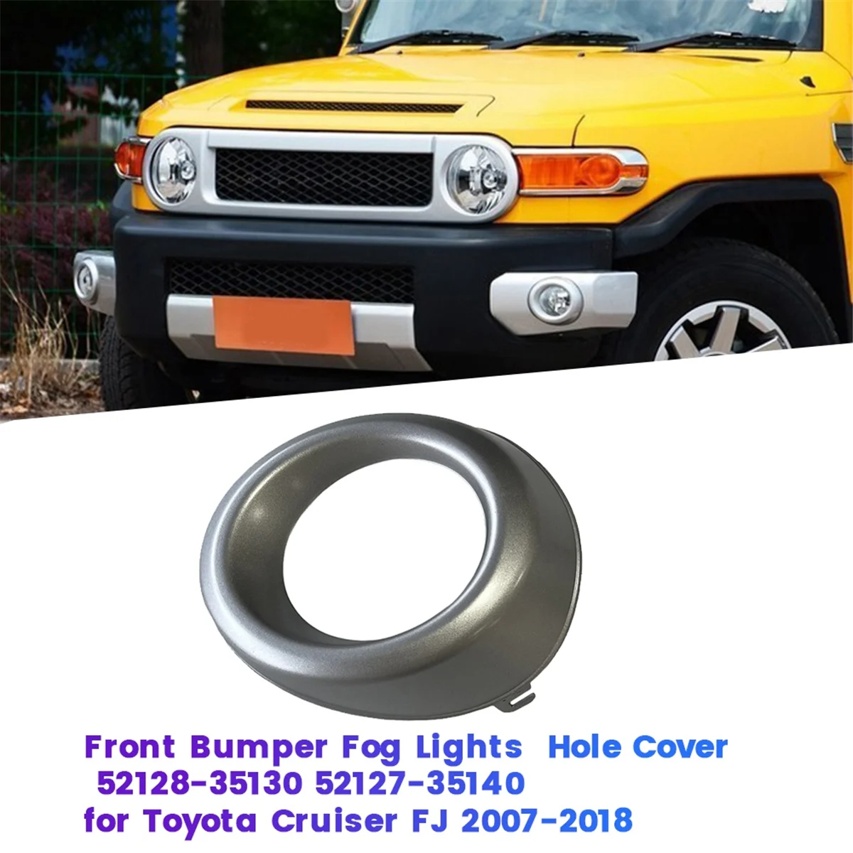 Left Front Bumper Hole Cover 52128-35130 for Toyota Cruiser FJ 2007-2018 Fog Lights Lamp Hole Chrome Caps 5212835130