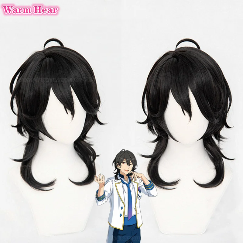 

Sakuma Rei Cosplay Wig Game ES Wig Short 40cm Black Curly Wigs Heat Resistant Hair Halloween Party Wigs + Wig Cap