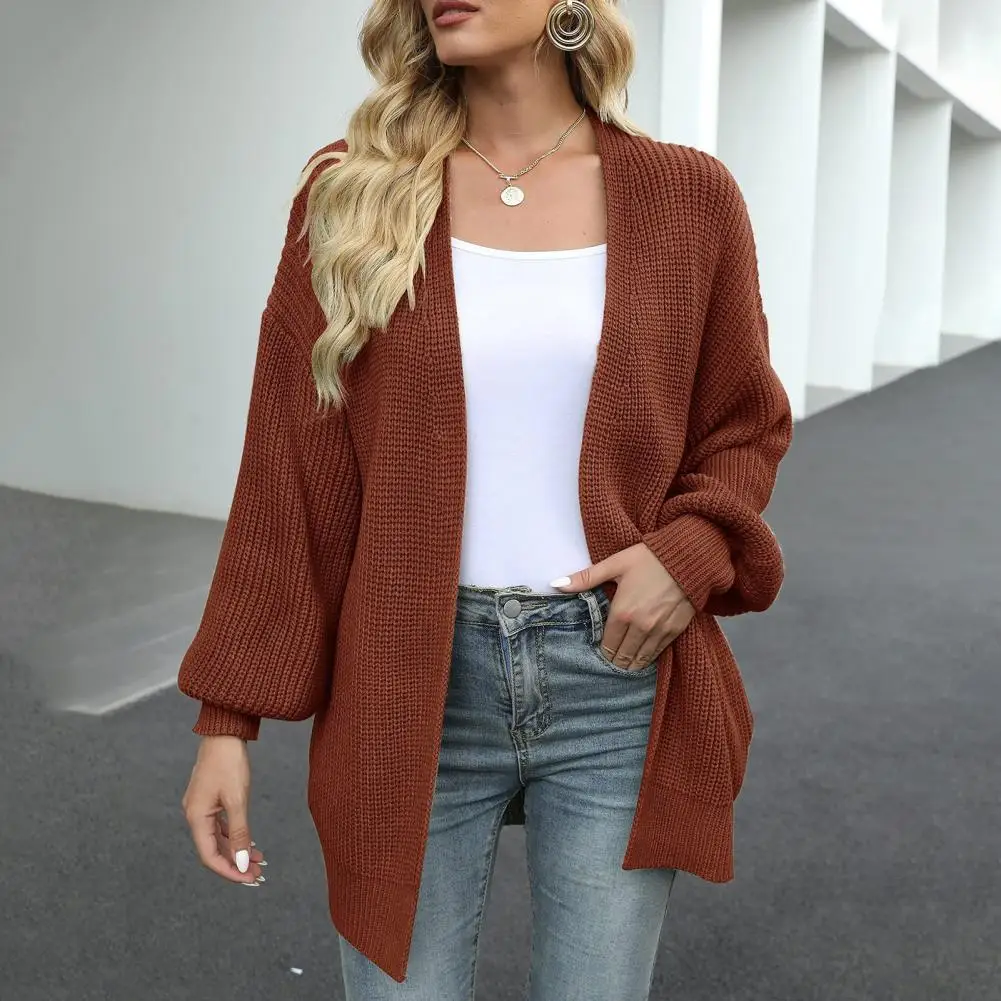 Women Sweater Jacket Stylish Women\'s Autumn Winter Lantern Sleeve Cardigan Solid Color Knitting Coat for Streetwear Fashion