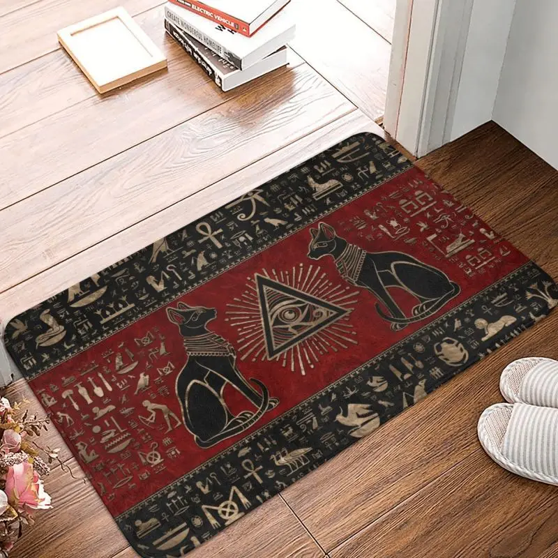 Custom Ancient Egypt Eye Of Horus Doormat Mat Anti-Slip Egyptian Bastet Cat Bathroom Kitchen Garage Rug Carpet 40*60cm