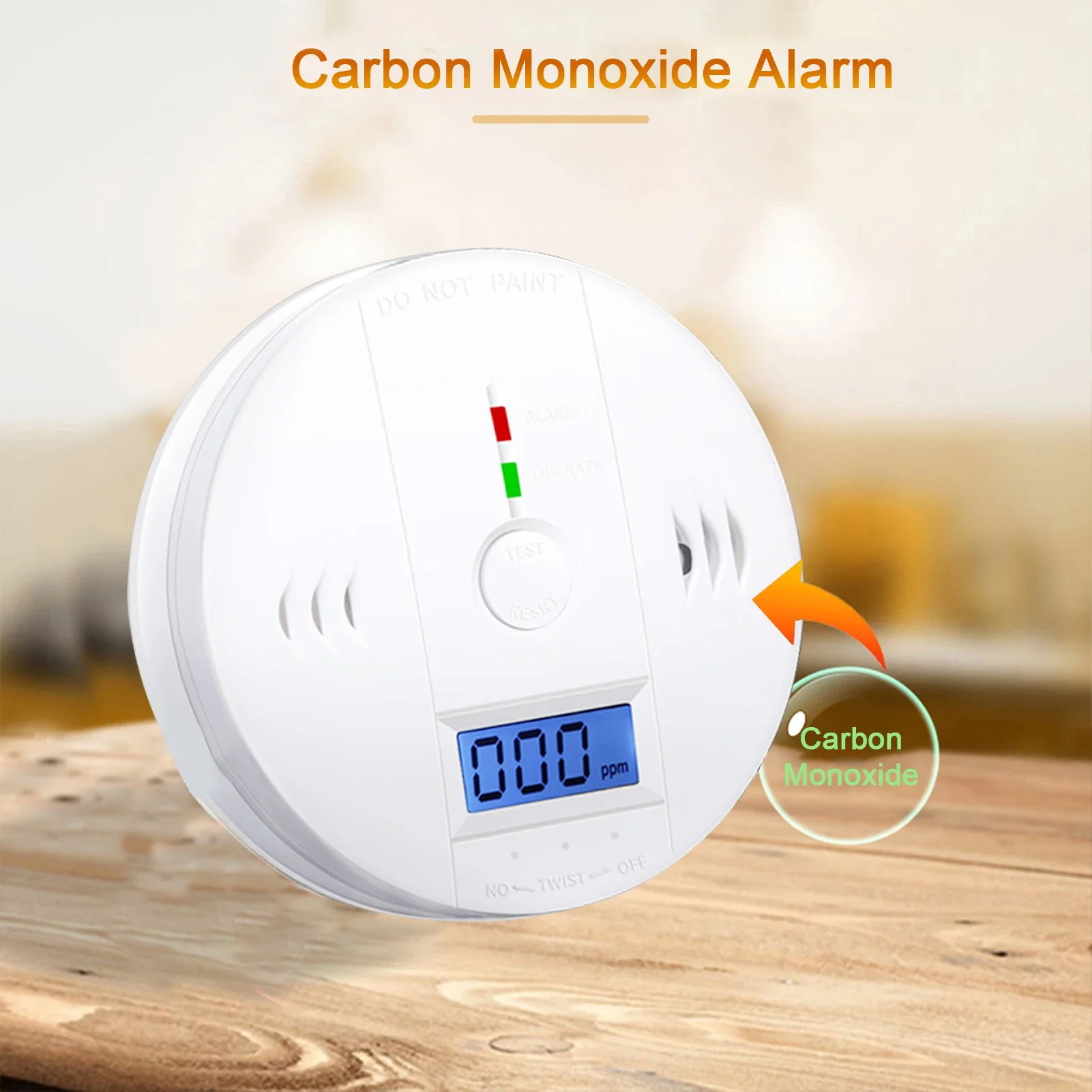 Independent CO Alarm Sensor Carbon Monoxide Alarm Detector 85dB High Sensitive Warning LCD Photoelectric Display for Home Hotel