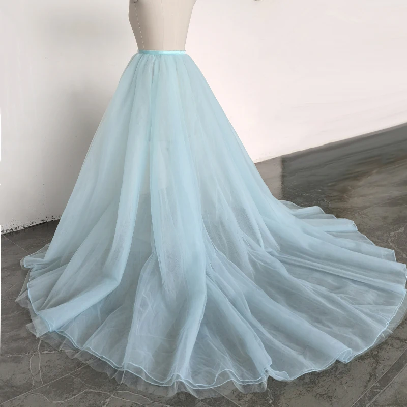 Blue Tulle Wedding Detachable Train Removable Overskirt for Formal Party Dresses Waistband Bridal Skirts Front Open Customized