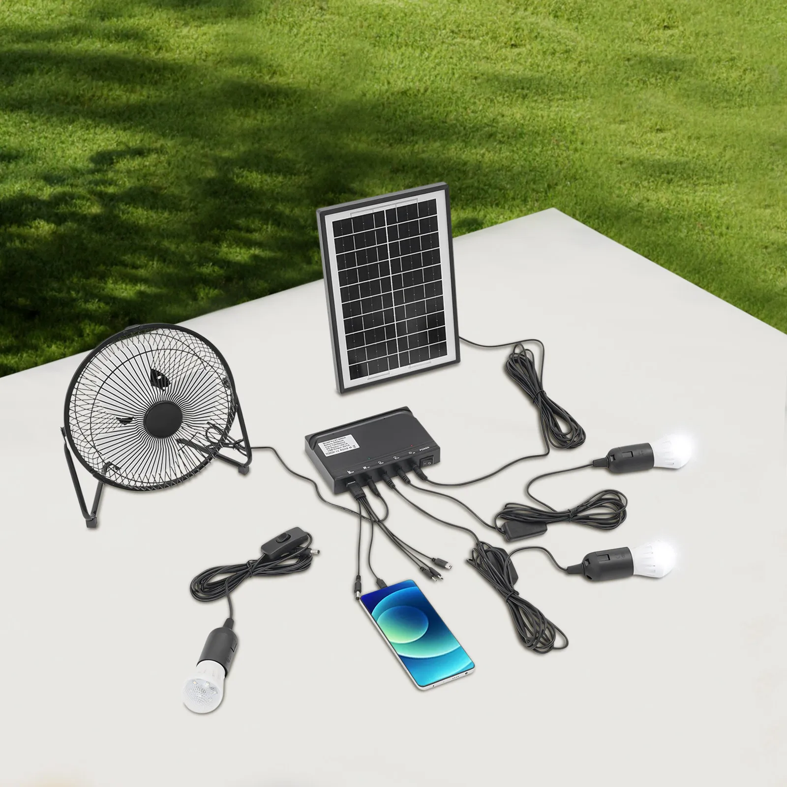 

Solar Fan and Lamp Kit, Solar Lighting & Fan Kit, Solar Powered Fan with 3 Bulbs