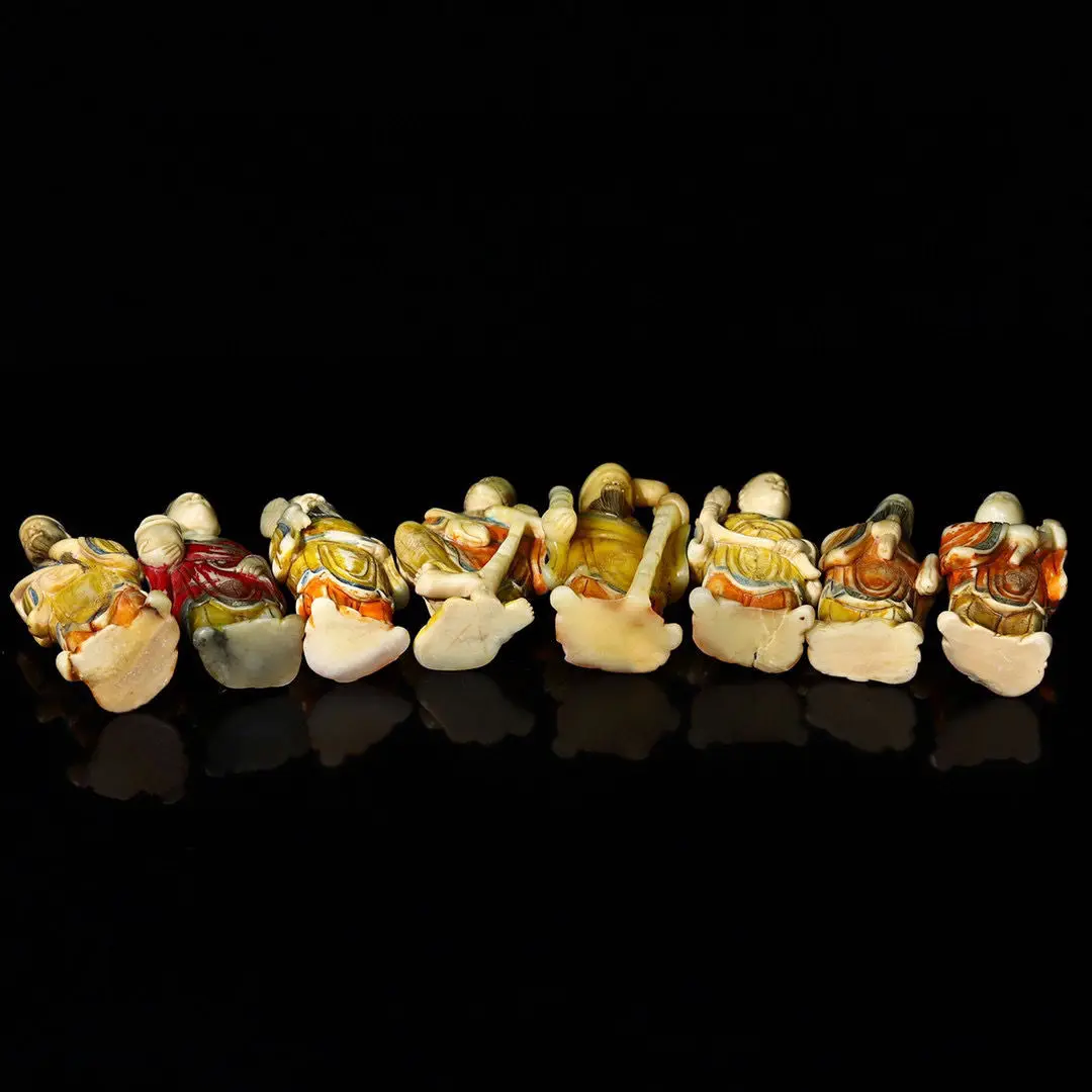 Hibiscus stone hand-carved painted eight immortals character ornament collection