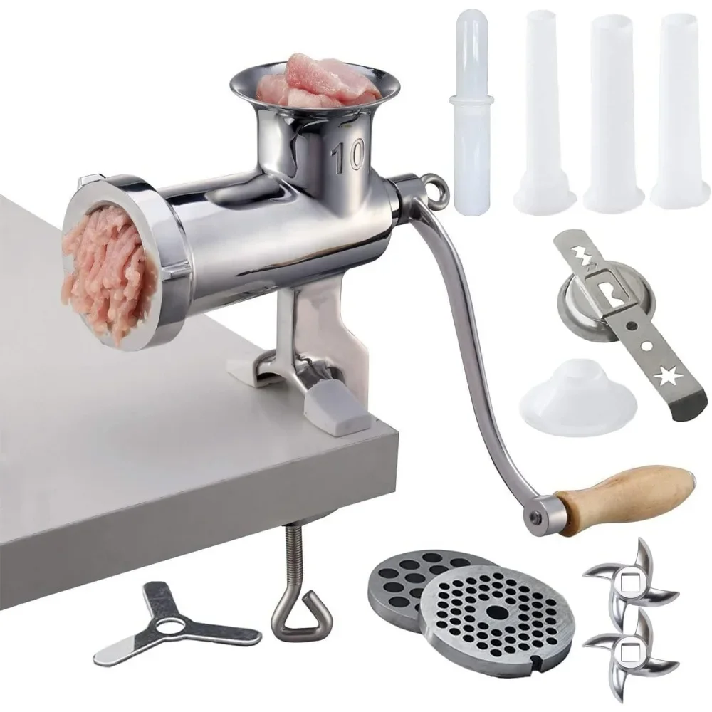 

304 Stainless Steel Heavy Duty Manual Meat Grinder #10 Clamp-on Hand Grinder With 420 Stainless Steel Blade (10#)