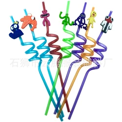 1/7PCS Rainbow Friends Cartoon Cute Straw Children Birthday Party Decorations Anime Baby Shower Decor Accessories Kawaii Gifts