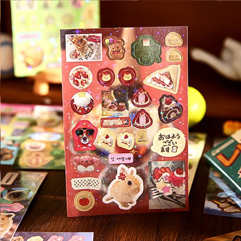 30 photos/Today's vintage style sticker book covered with star glitter film, cute pet food toy store series sticker book, manual