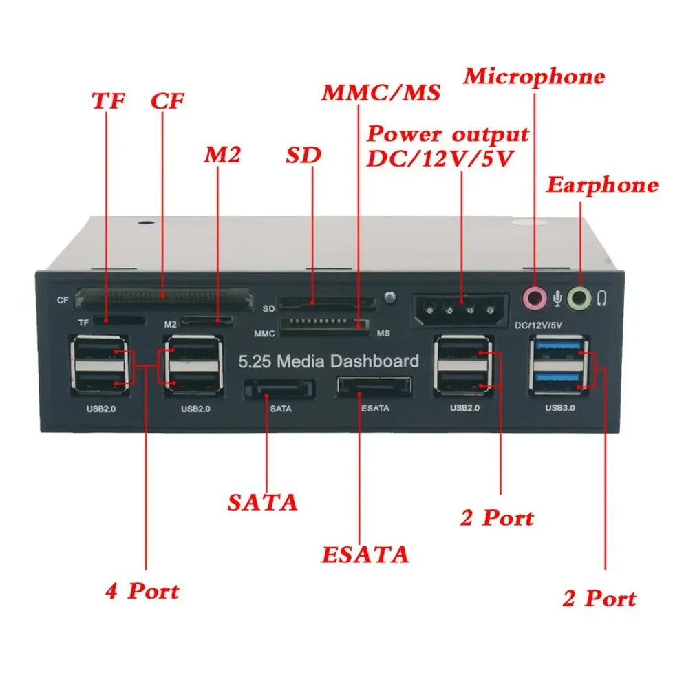 5.25 "Pc z przodu Panel kontrolny Media Usb 3.0 Hub Audio Esata czytnik kart napęd optyczny pulpitu wielofunkcyjny Panel 525E — zdjęcie produktu 2