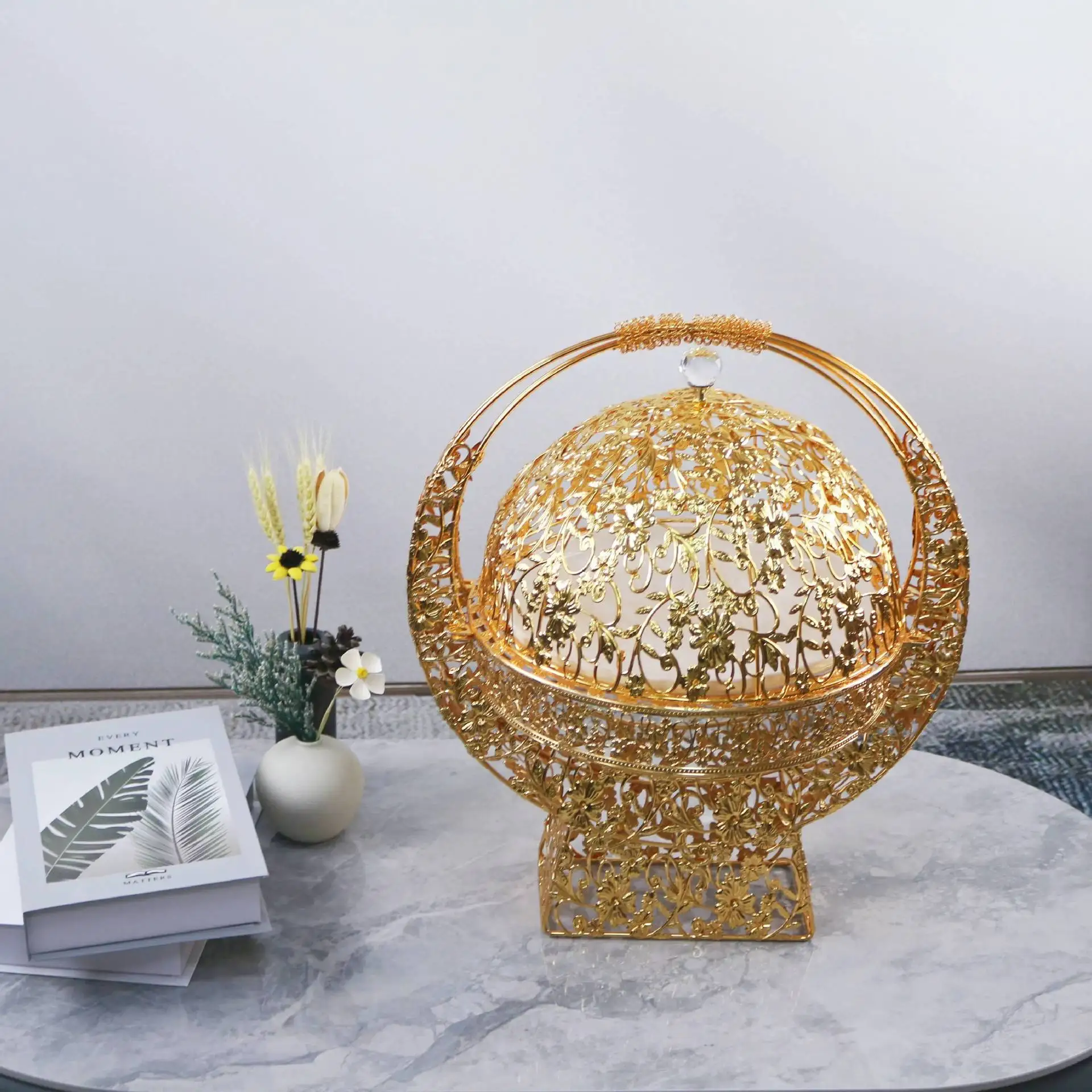 Nordic Metallic Glass Ceramic Fruit Basket Household Products Ornament Wedding Wrought Iron Candy Basket Fruit Basket