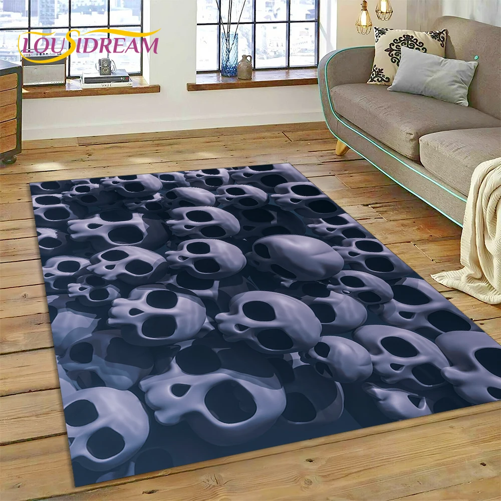 

3D Horror Gothic Skull Skeleton Rug Carpet for Living Room Bedroom Decor,Floor Mat Non-slip Decoration for Sofa Doormat Gift kid