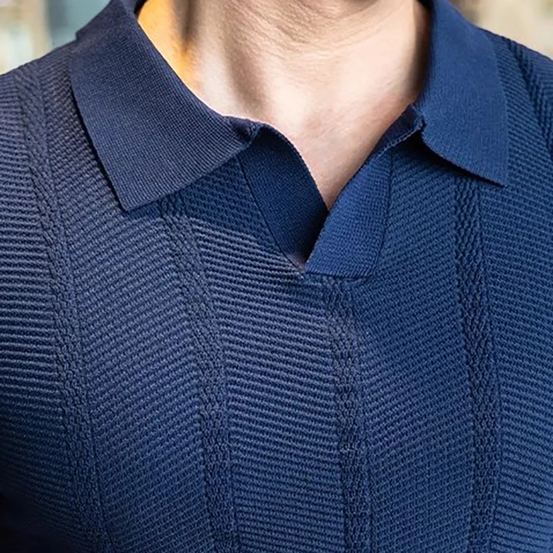 Sommer Business Poloshirt für Herren mit Kragen, Kurzarm, Gestrickt, Einfarbig, Slim Fit, Atmungsaktiv, Schnelltrocknend, Golf T-Shirt – Detail 24