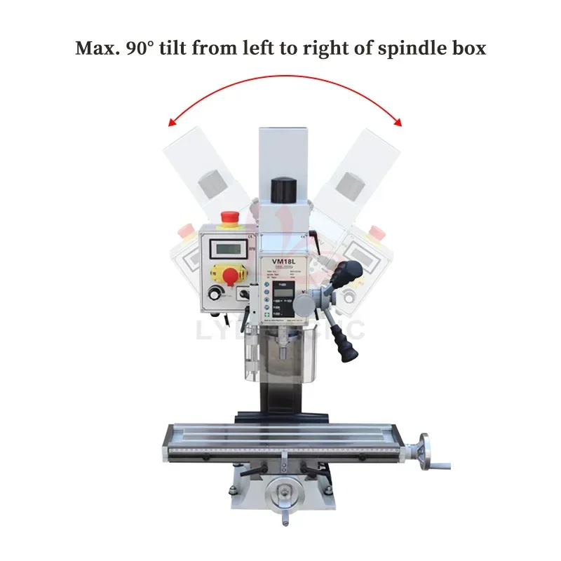 New Digital Small Drilling Milling Machine VM18L Infinitely Variable Speed Spindle Box Can Be Tilted Left and Right 90°