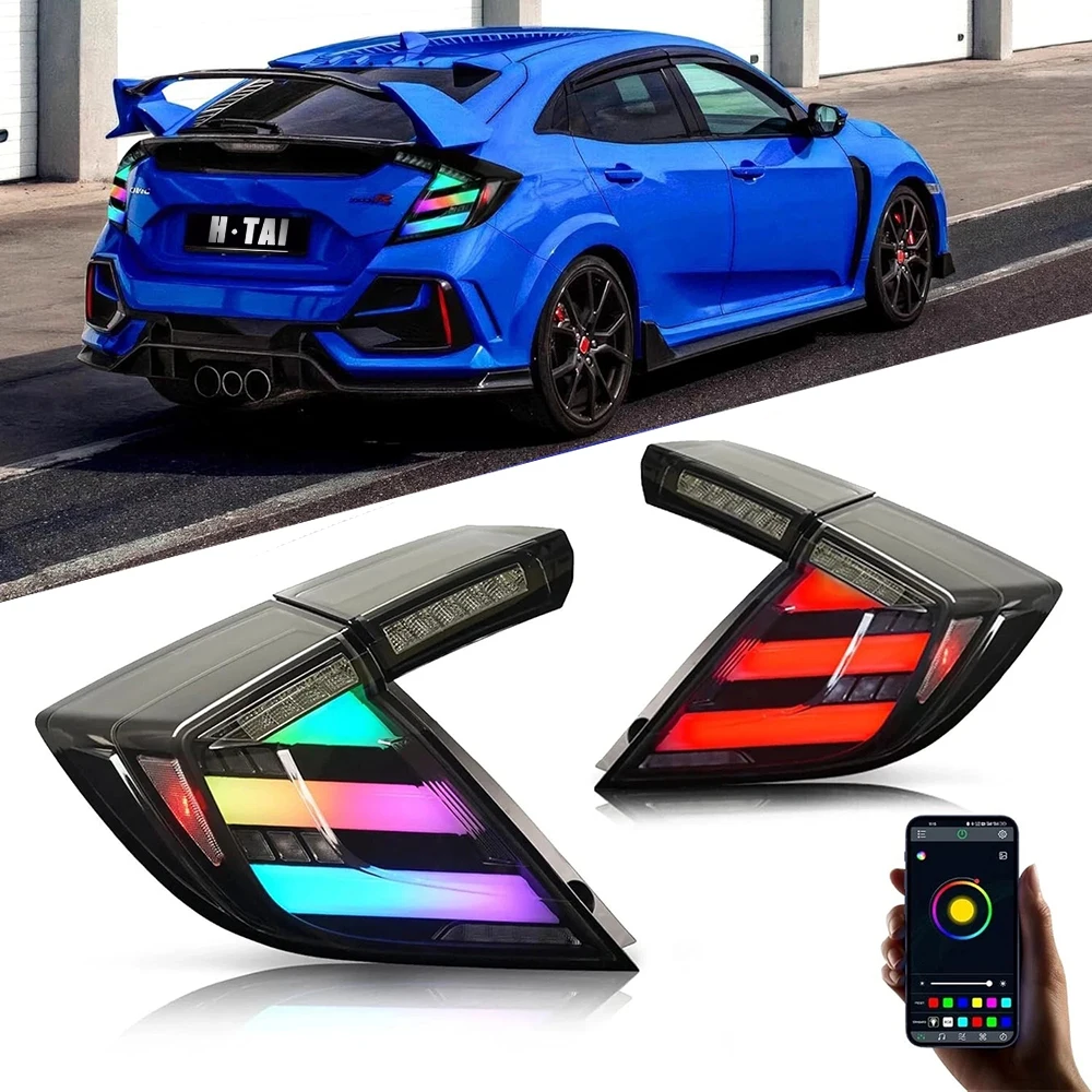 LED Tail Lights For Honda Civic Hatchback Type R 2016-2022 FK7 FK8 10th Gen RGB Rear Lamps Taillights Car Tail Light Assemblies