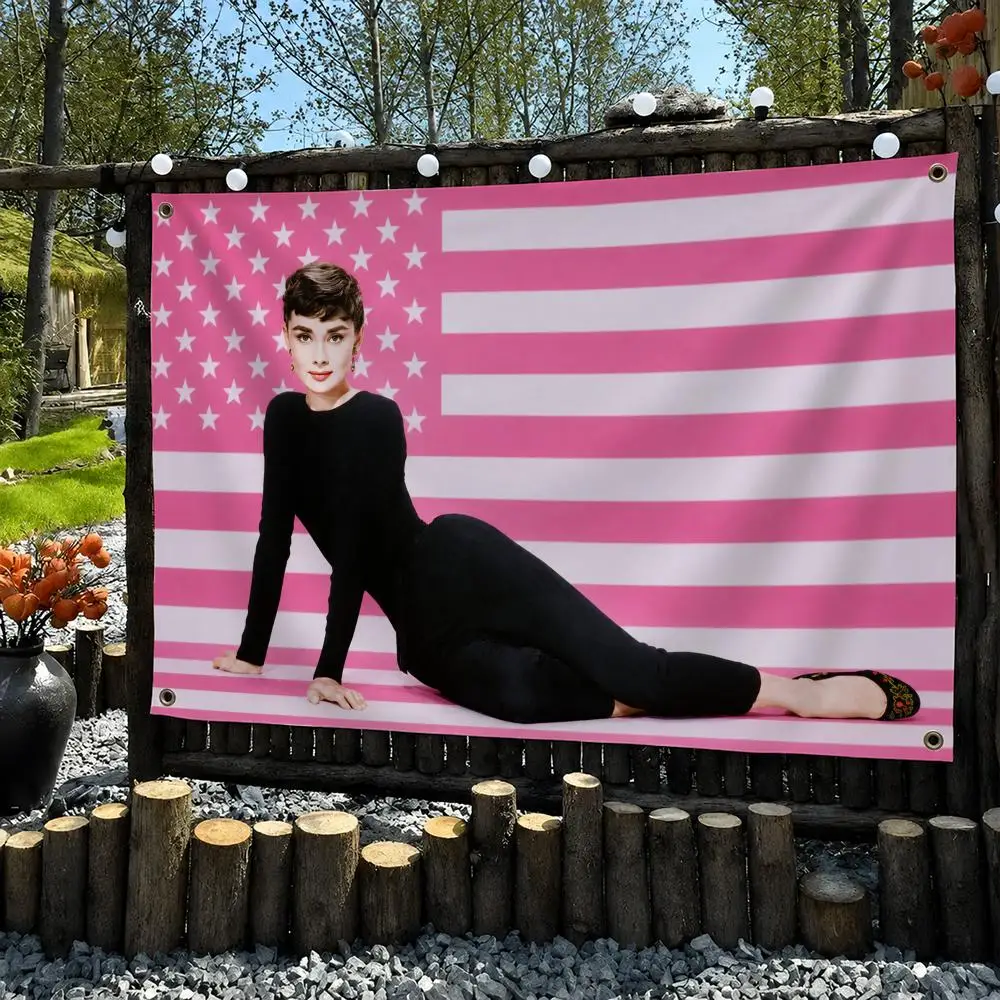 Audrey H-hepburn Singer Flags Wall Hanging Outdoor Garage Room Decorative Fashion Gift Background