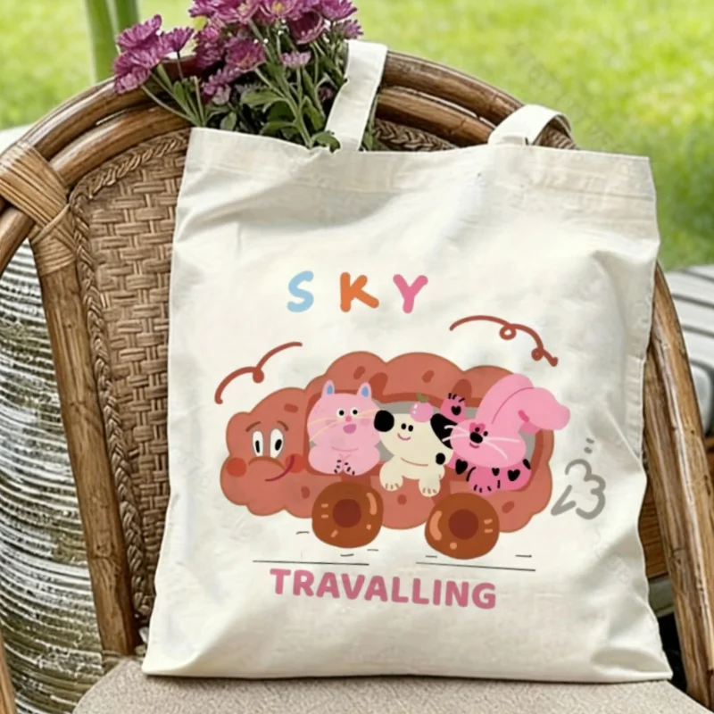 

1PC "Sky Travalling" Cute Animals Car Canvas Tote Eco-friendly Reusable Shoulder Bag