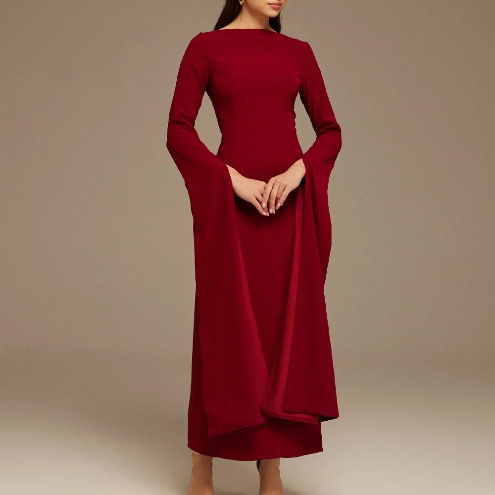 Customized Burgundy Maxi Flared Sleeve Maxi Dress A-line Evening Dresses Formal Exquisite High Quality Prom Party Gown for Women